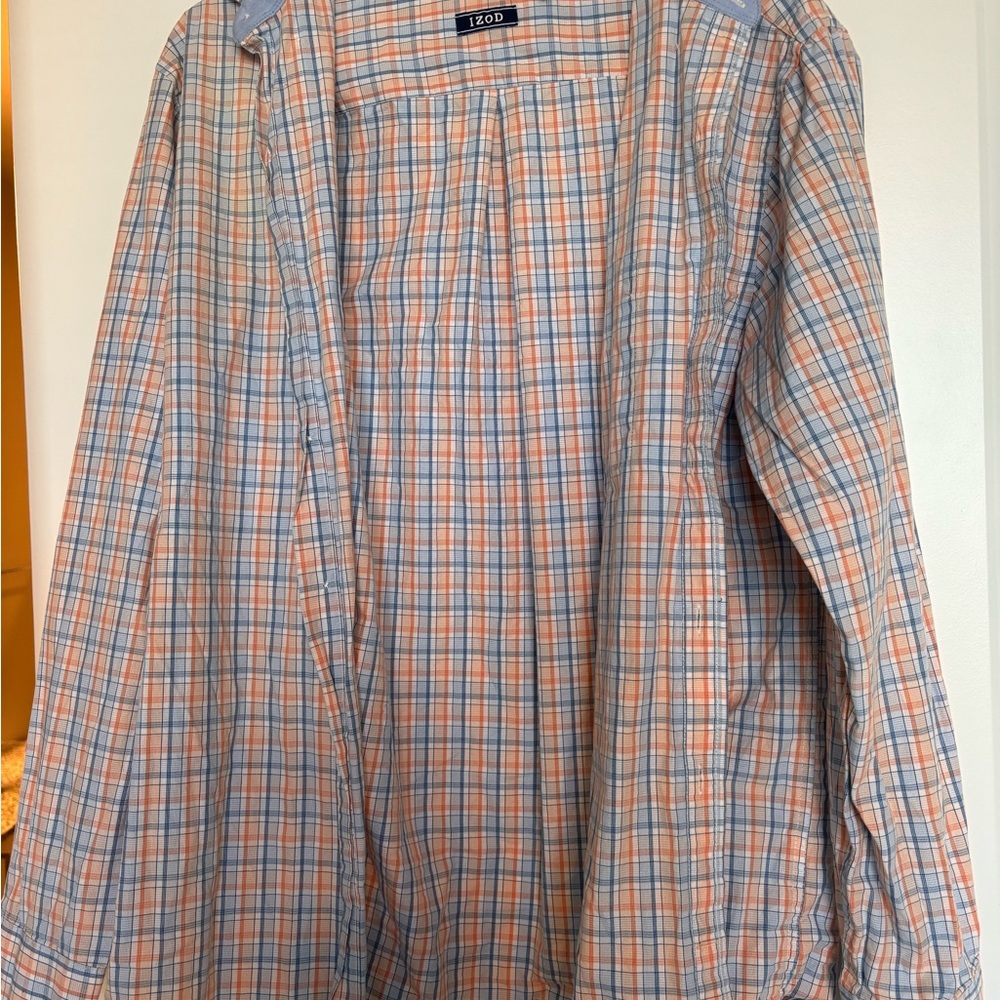Izod Men's Plaid Button-Up Shirt in Light Blue & Orange
